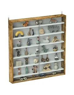 HOMCOM Six Shelf Display Cabinet, with Glass Doors - Brown