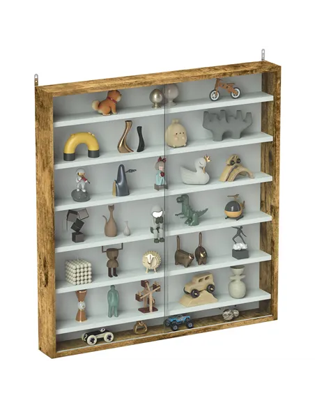 HOMCOM Six Shelf Display Cabinet, with Glass Doors - Brown