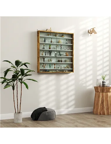 HOMCOM Six Shelf Display Cabinet, with Glass Doors - Brown