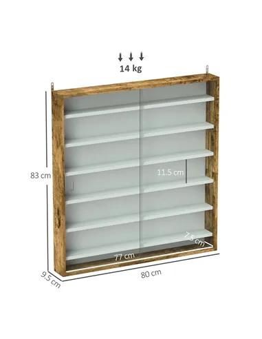 HOMCOM Six Shelf Display Cabinet, with Glass Doors - Brown