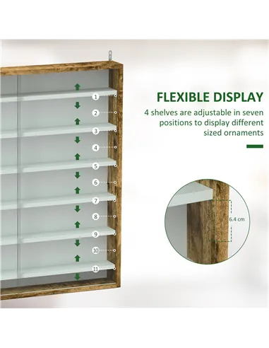 HOMCOM Six Shelf Display Cabinet, with Glass Doors - Brown