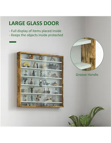 HOMCOM Six Shelf Display Cabinet, with Glass Doors - Brown