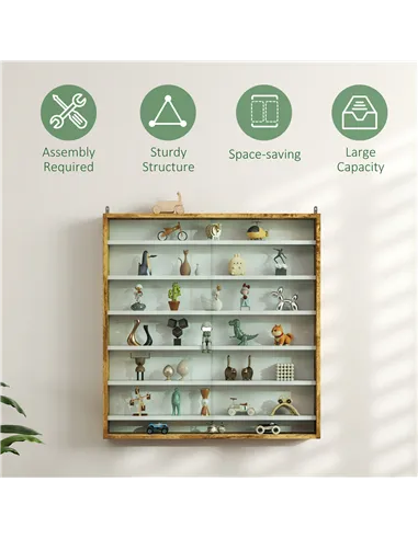 HOMCOM Six Shelf Display Cabinet, with Glass Doors - Brown