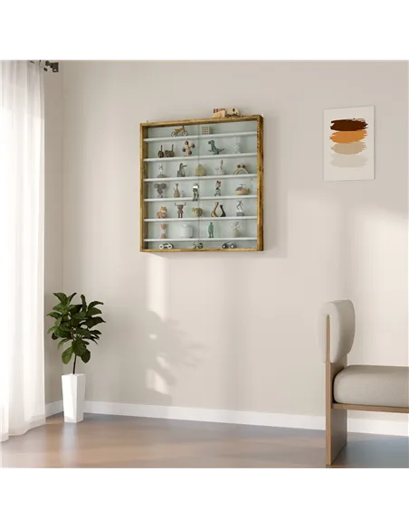 HOMCOM Six Shelf Display Cabinet, with Glass Doors - Brown