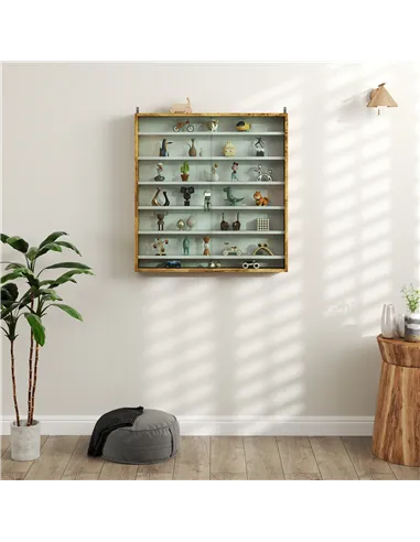 HOMCOM Six Shelf Display Cabinet, with Glass Doors - Brown