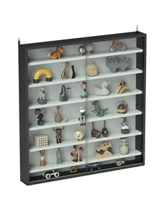 HOMCOM Six Shelf Display Cabinet, with Glass Doors - Black and White