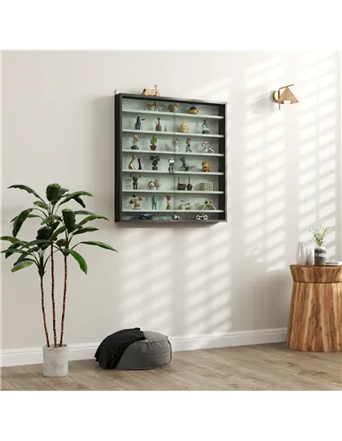 HOMCOM Six Shelf Display Cabinet, with Glass Doors - Black and White