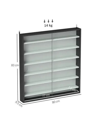 HOMCOM Six Shelf Display Cabinet, with Glass Doors - Black and White