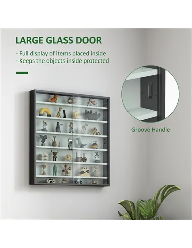HOMCOM Six Shelf Display Cabinet, with Glass Doors - Black and White
