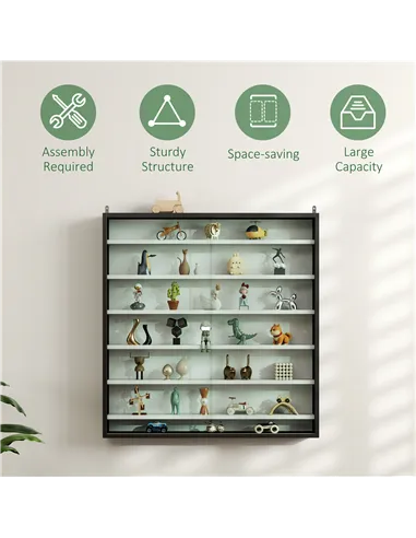 HOMCOM Six Shelf Display Cabinet, with Glass Doors - Black and White