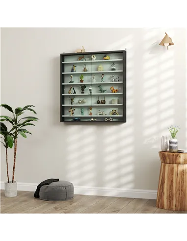 HOMCOM Six Shelf Display Cabinet, with Glass Doors - Black and White