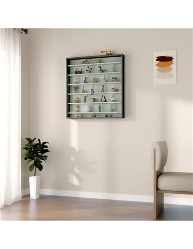 HOMCOM Six Shelf Display Cabinet, with Glass Doors - Black and White