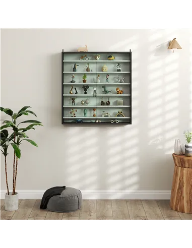 HOMCOM Six Shelf Display Cabinet, with Glass Doors - Black and White