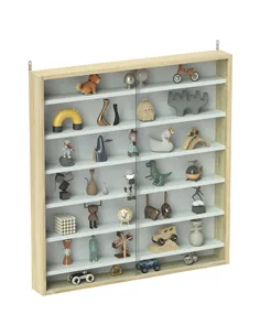 HOMCOM 7-Tier Wall Display Shelf Unit Cabinet w/ 6 Adjustable Shelves Glass Doors Home Office Ornaments 83x80cm, Oak