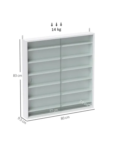 HOMCOM Six Shelf Display Cabinet, with Glass Doors - White