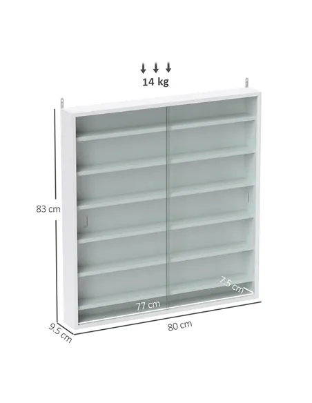 HOMCOM Six Shelf Display Cabinet, with Glass Doors - White