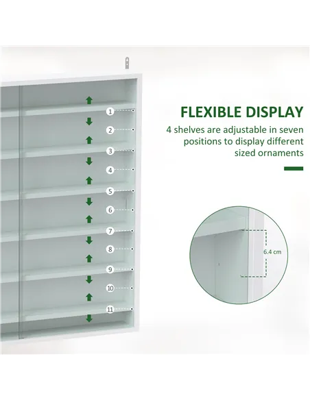 HOMCOM Six Shelf Display Cabinet, with Glass Doors - White