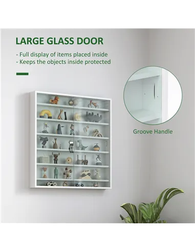 HOMCOM Six Shelf Display Cabinet, with Glass Doors - White