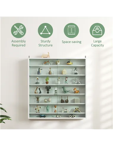 HOMCOM Six Shelf Display Cabinet, with Glass Doors - White
