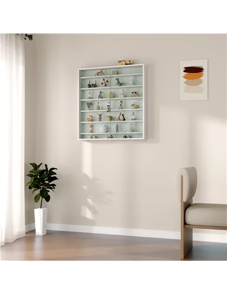 HOMCOM Six Shelf Display Cabinet, with Glass Doors - White
