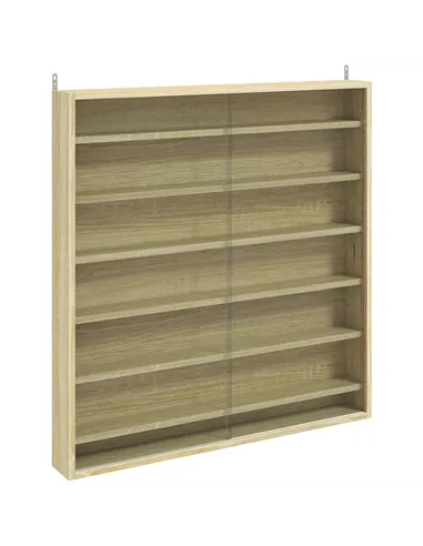 HOMCOM Six Shelf Display Cabinet, with Glass Doors - Oak