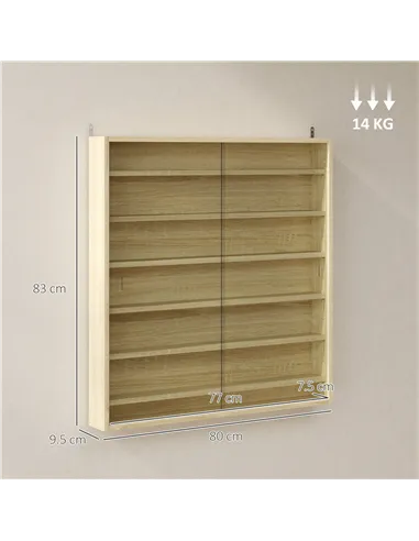 HOMCOM Six Shelf Display Cabinet, with Glass Doors - Oak