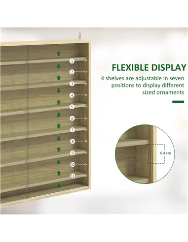HOMCOM Six Shelf Display Cabinet, with Glass Doors - Oak