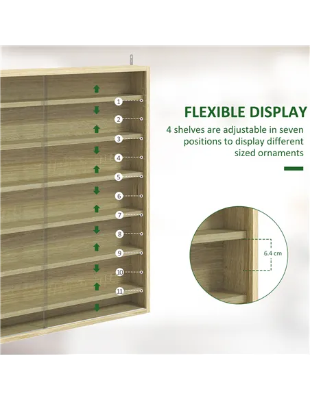HOMCOM Six Shelf Display Cabinet, with Glass Doors - Oak