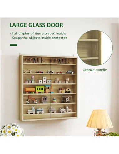 HOMCOM Six Shelf Display Cabinet, with Glass Doors - Oak