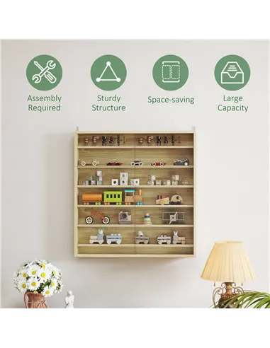 HOMCOM Six Shelf Display Cabinet, with Glass Doors - Oak