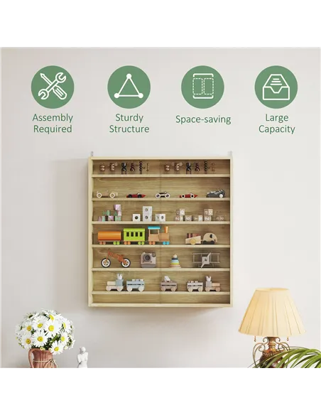 HOMCOM Six Shelf Display Cabinet, with Glass Doors - Oak