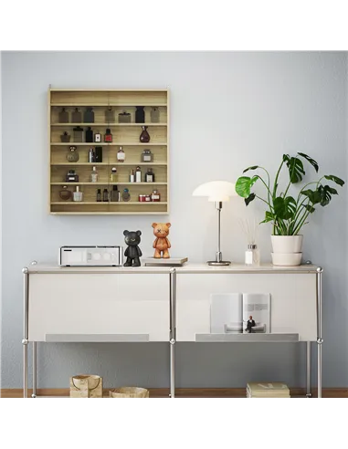 HOMCOM Six Shelf Display Cabinet, with Glass Doors - Oak