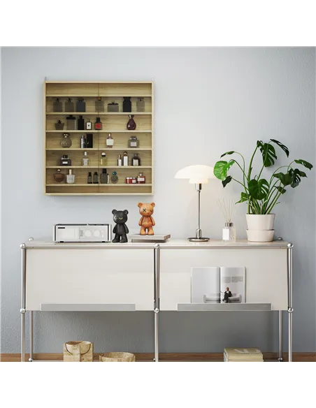 HOMCOM Six Shelf Display Cabinet, with Glass Doors - Oak