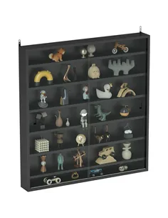 HOMCOM Six Shelf Display Cabinet, with Glass Doors - Black