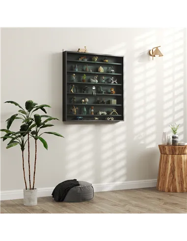 HOMCOM Six Shelf Display Cabinet, with Glass Doors - Black