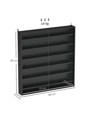 HOMCOM Six Shelf Display Cabinet, with Glass Doors - Black