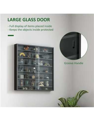 HOMCOM Six Shelf Display Cabinet, with Glass Doors - Black