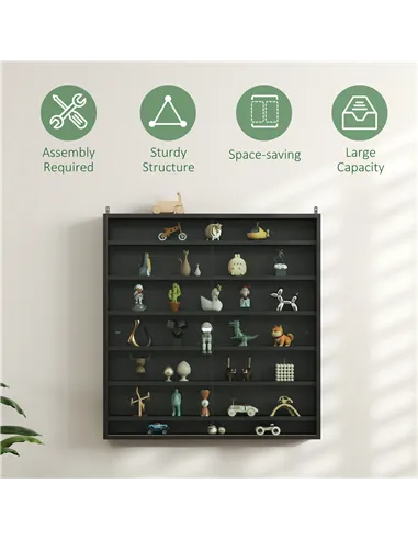 HOMCOM Six Shelf Display Cabinet, with Glass Doors - Black