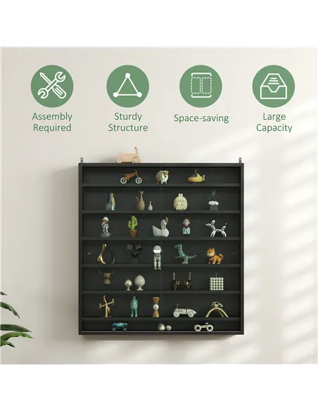 HOMCOM Six Shelf Display Cabinet, with Glass Doors - Black