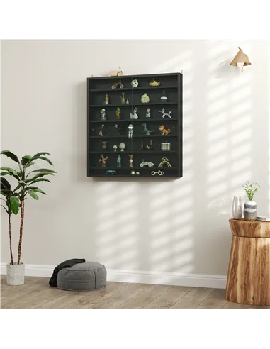 HOMCOM Six Shelf Display Cabinet, with Glass Doors - Black