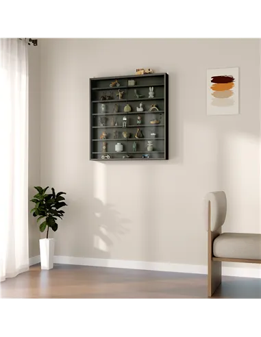 HOMCOM Six Shelf Display Cabinet, with Glass Doors - Black