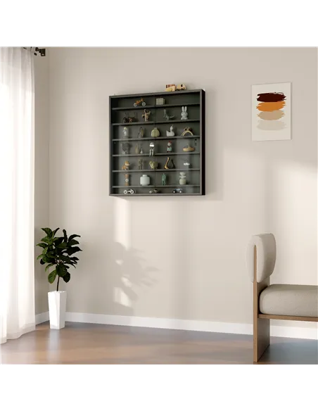 HOMCOM Six Shelf Display Cabinet, with Glass Doors - Black