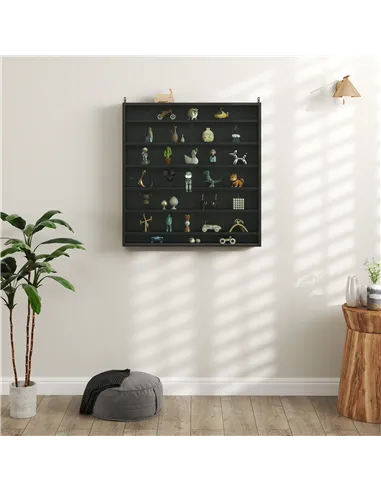 HOMCOM Six Shelf Display Cabinet, with Glass Doors - Black