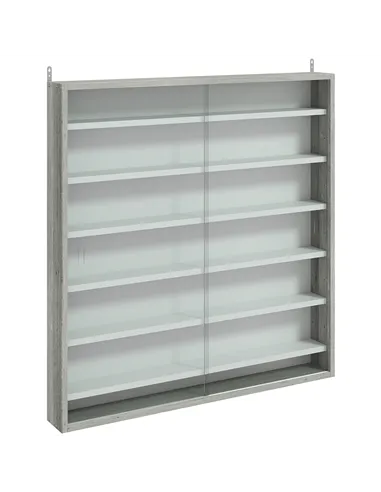 HOMCOM Six Shelf Display Cabinet, with Glass Doors - Graphite Wood Effect