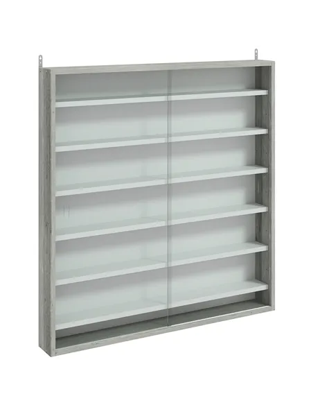 HOMCOM Six Shelf Display Cabinet, with Glass Doors - Graphite Wood Effect