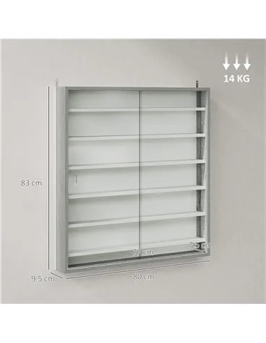 HOMCOM Six Shelf Display Cabinet, with Glass Doors - Graphite Wood Effect