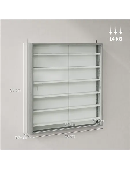 HOMCOM Six Shelf Display Cabinet, with Glass Doors - Graphite Wood Effect