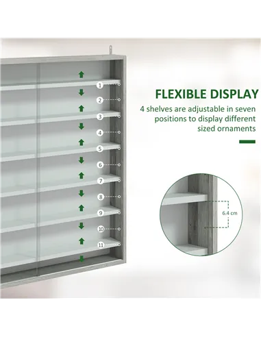 HOMCOM Six Shelf Display Cabinet, with Glass Doors - Graphite Wood Effect