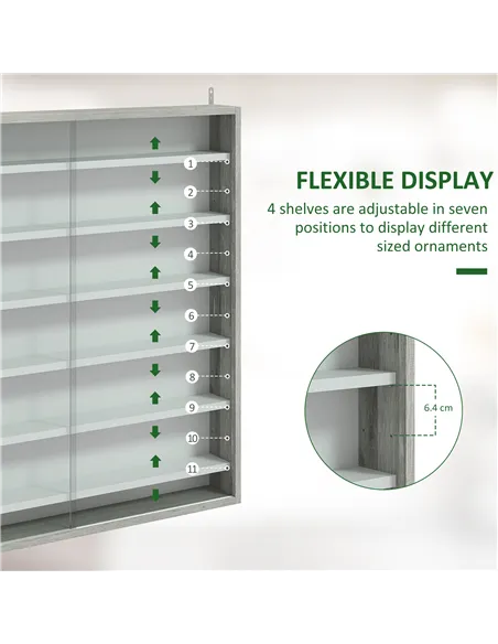 HOMCOM Six Shelf Display Cabinet, with Glass Doors - Graphite Wood Effect