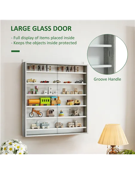 HOMCOM Six Shelf Display Cabinet, with Glass Doors - Graphite Wood Effect